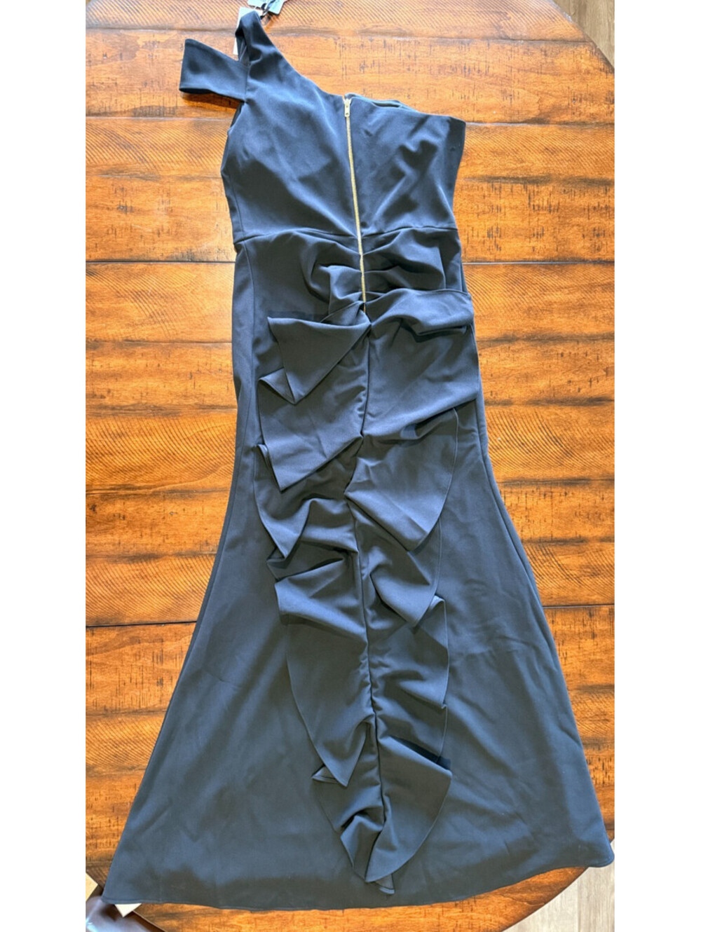 AQUA Black One Shoulder Ruffle Mermaid Formal Gown Dress Size 14 NWT $278